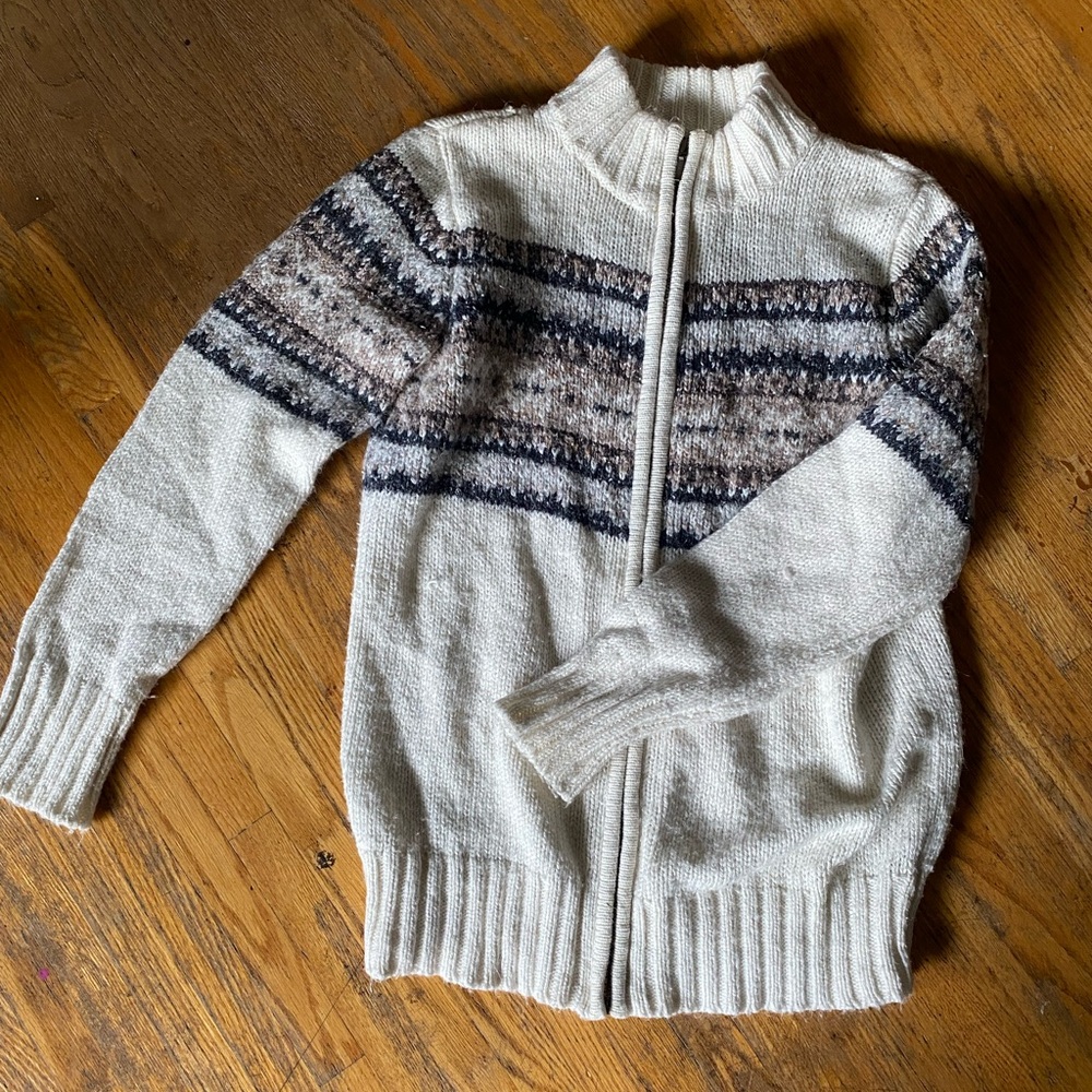 Vintage Cream Knit Zip Up Sweater